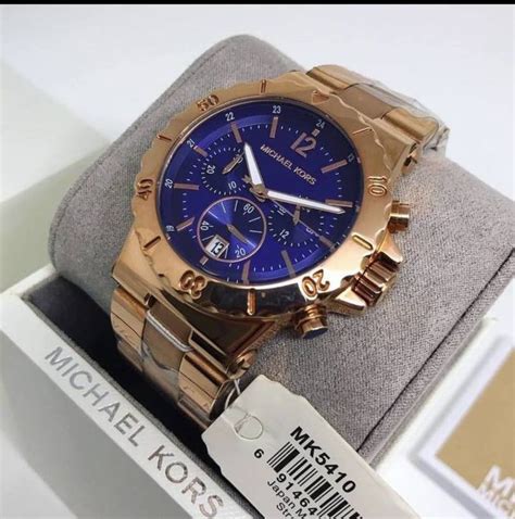 michael kors women's rose gold chronograph blue dial watch mk5410|michael kors rose gold.